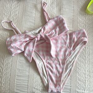 Frankie’s bikinis top small + bottom medium Pink Gingham Bow Swimsuit